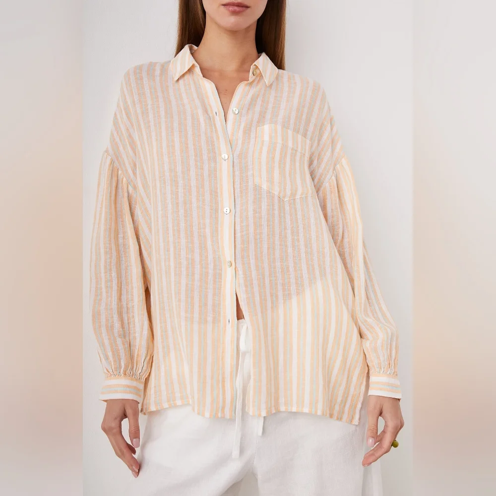 RAILS Clio Clementine Stripe Top Blouse Linen Eco XL Oversized NWT - Picture 1 of 6